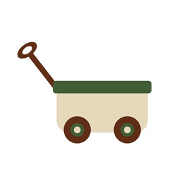 Hand pull wagon cart moving goods flat illustration
