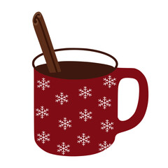 Hot chocolate mug with cinnamon for winter holiday