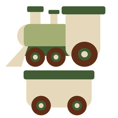 Minimalist green train locomotive with cargo wagon