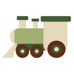 Green toy train engine simple flat illustration