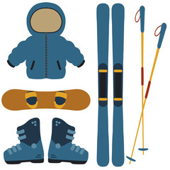Winter sports equipment including skis and snowboard