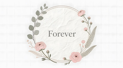 Refined minimalist wedding floral frame with subtle botanical accents on a white background.