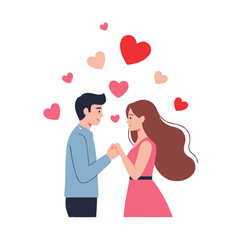 Couple Holding Hands with Hearts Floating Around Them - Love and Romance Illustration