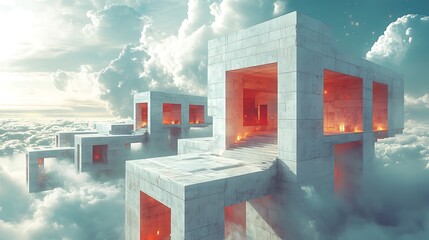 Floating cubic structures in cloudy sky