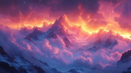 Fiery mountain landscape