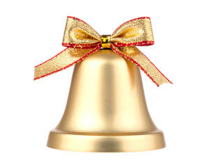 Gleaming golden bell adorned with a festive red-trimmed bow