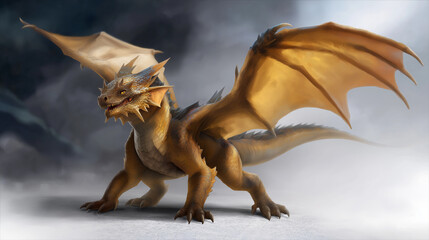 Obraz premium Full length fairy angry dragon on white background, fantasy creature, mythical beast illustration, dragon artwork, with copy space