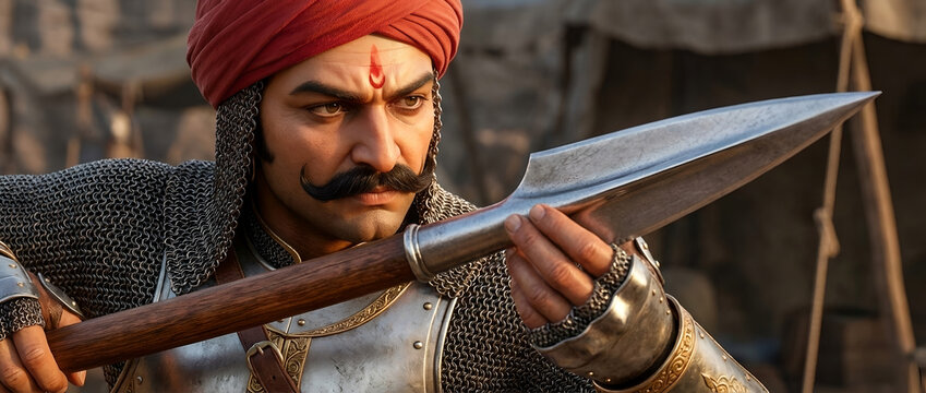 Maharana Pratap Holding Sharp Spear Weapon Close Up