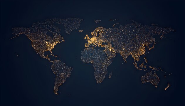 Global Digital Connection Network Map with Glowing Nodes and Data Points
