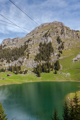 View of the Lake Hinterstocken at the foot of Stockhorn peak in Bernese Oberland, Switzerland