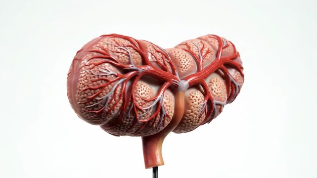 Realistic Anatomical Wax Model of Human Kidney with Blood Vessels on White Background