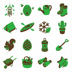 isometric sustainability eco green icons set