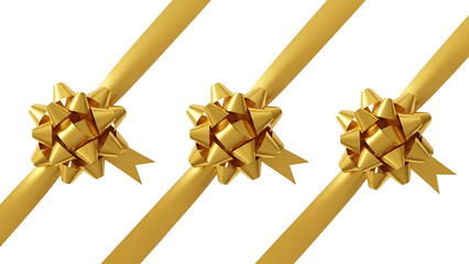 Golden gift ribbons and bows on white background