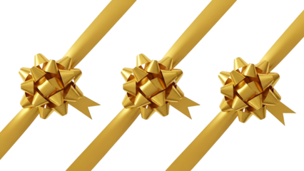 Golden gift ribbons and bows on white background