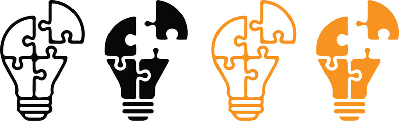 puzzle piece light bulb four icons set black yellow vector illustration collection design  © Ammara