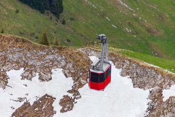 Overhead cable car to the top of Stockhorn mountain in Bernese Oberland, Switzerland