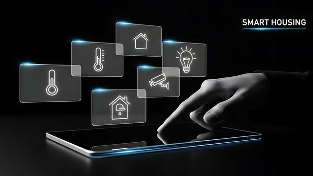 Smart home automation concept with mobile device and various icons - Powered by Adobe