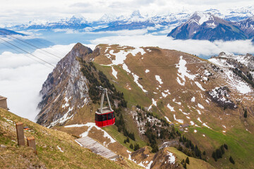Overhead cable car to the top of Stockhorn mountain in Bernese Oberland, Switzerland