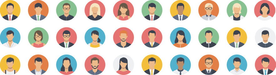 Flat avatar people icons set showing diverse men women faces, colorful profile portraits, user characters, modern vector illustration design collection © Its Morsed here