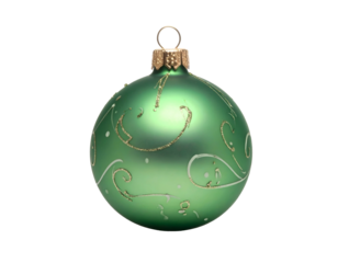Frosted green Christmas ornament with swirling silver and gold accents