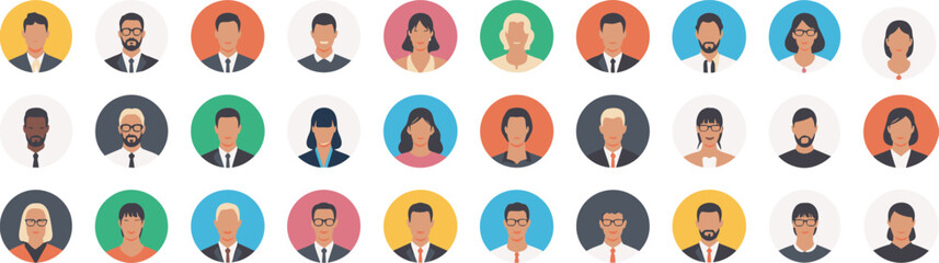 Flat avatar people icons set showing diverse men women faces, colorful profile portraits, user characters, modern vector illustration collection © Its Morsed here