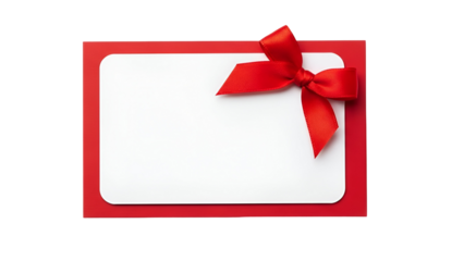 Beautiful red gift card with ribbon on white background