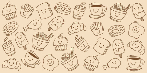 Hand drawn cute doodle meals vector illustration