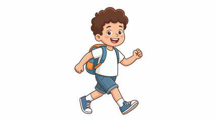 Vector Walking School Child Illustration &ndash; Cartoon Portrait with Backpack in Motion for Educational, Youth Activity, and Learning Design Themes