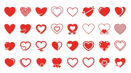 Collection of red heart icons in various designs