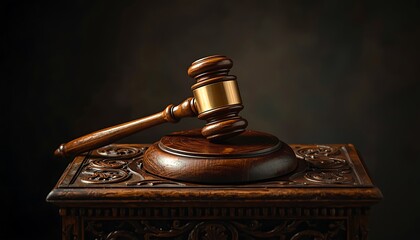 Wooden gavel on a pedestal