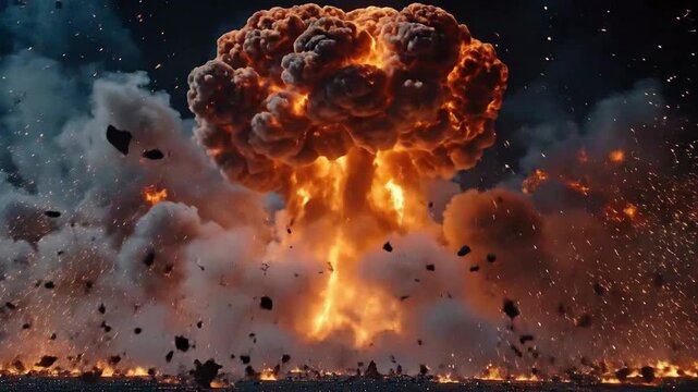 Large explosion creates a fiery scene of destruction and chaos.