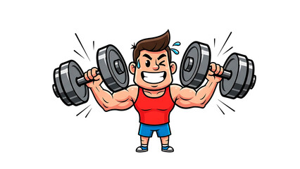 Strong Bodybuilder Character Exercising: Fitness and Gym Mascot.