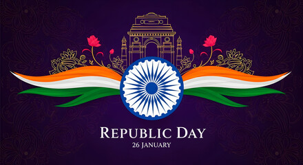 India republic day celebration with national flag and monument