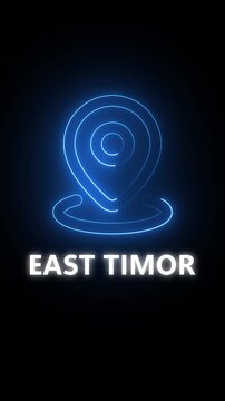 Blue Neon Location Pin Icon with the word East Timor on a dark background map marker navigation