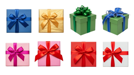 Beautiful gift boxes with colorful ribbons and bows