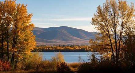 Autumnal Serenity - A Mountain Lake Landscape in Vibrant Colors.