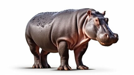 Obraz premium Realistic 3D Rendered Hippopotamus Standing Alone on a White Studio Background