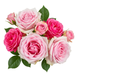 Beautiful pink roses bouquet on white background