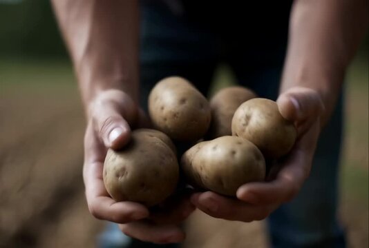 Farmer Holding Freshly Harvested Potatoes.