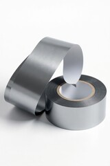 Set of grey metallic repair tapes, isolated white background , silver tape, isolated, material