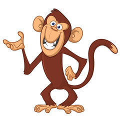 Cartoon funny brown monkey chimpanzee standing. Vector illustration isolated on white