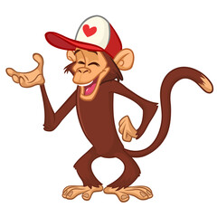 Cartoon funny brown monkey chimpanzee standing. Vector illustration isolated on white
