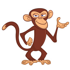 Cartoon funny brown monkey chimpanzee standing. Vector illustration isolated on white