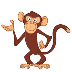 Cartoon funny brown monkey chimpanzee standing. Vector illustration isolated on white