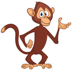 Cartoon funny brown monkey chimpanzee standing. Vector illustration isolated on white
