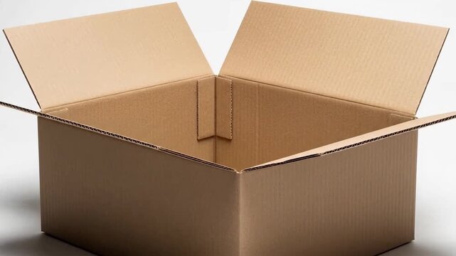 Open corrugated cardboard box, ready for shipping or storage against a white background.