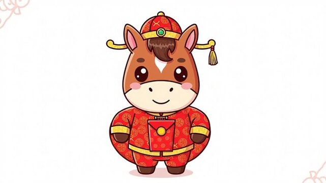 Cartoon horse in traditional Chinese firefighter costume