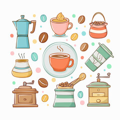 Cute pastel coffee icon set perfect for February beverage content