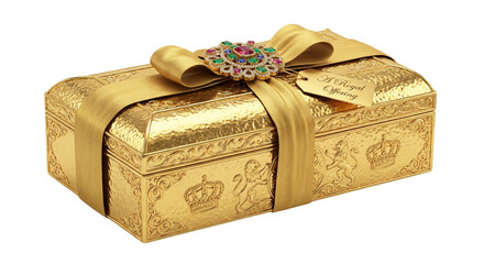 Unveiling a magnificent golden treasure chest, an elegant presentation that evokes a grand sense of discovery and a joyful epiphany of splendid giving