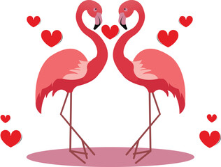Obraz premium Adorable flamingo couple sharing romantic moment with hearts